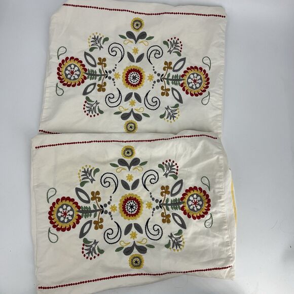 IKEA Akerkulla Lot of 2 Pillow Covers 20x24" Embroidered Floral Scandi Button - Picture 1 of 10